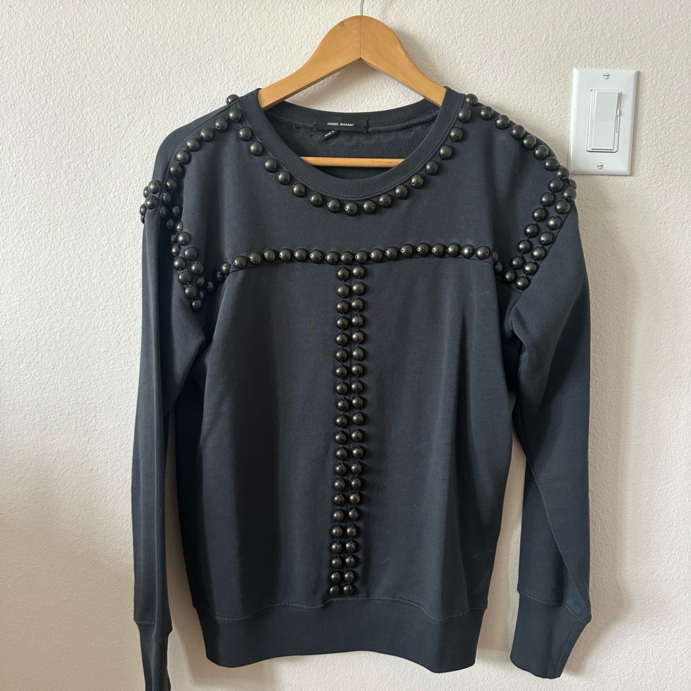 Isabel Marant Black Crew Neck Sweater with Studded Design